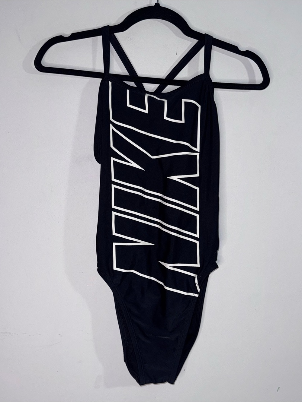 Nike Womens Size 6 Black Logo One Piece Swimsuit Strappy Back Swimwear